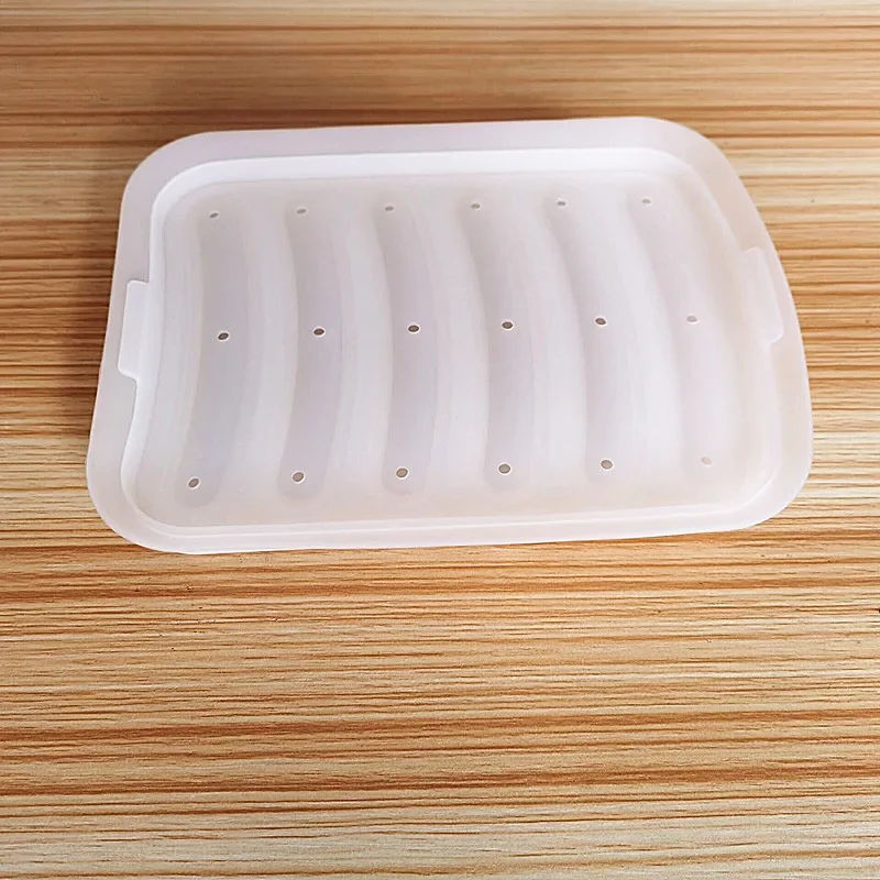 6 Grids Sausage Maker Mould Silicone DIY Ham Dog Making Moulds With Lid Kitchen Household Sausages Cake Baking Tools Molds: WHITE
