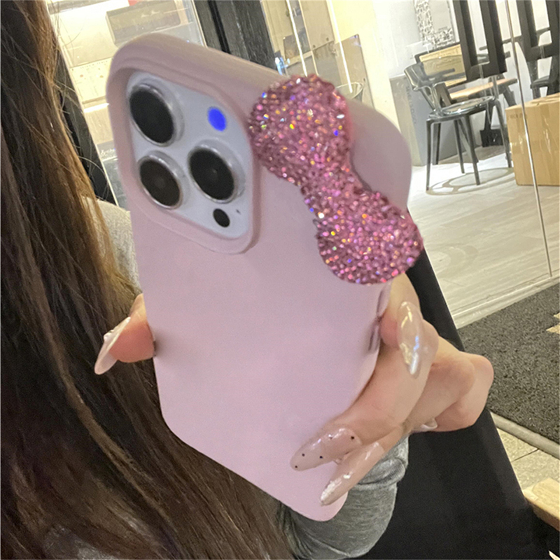 Luksuriøst skinndeksel 15 strass og sløyfe i litchi-mønster til iphone 11 12 13 14 pro max x xs  xr 7 8 pluss støtsikkert mykt deksel