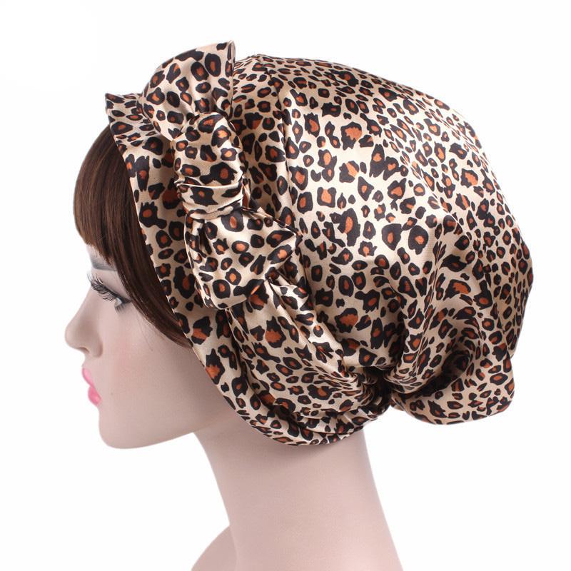 Satin dame hijab kemo hat turban hoved tørklæder hårtab hovedbeklædning bandana bånd sløjfe tørklæde cancer kasketter beanie cover: Leopard