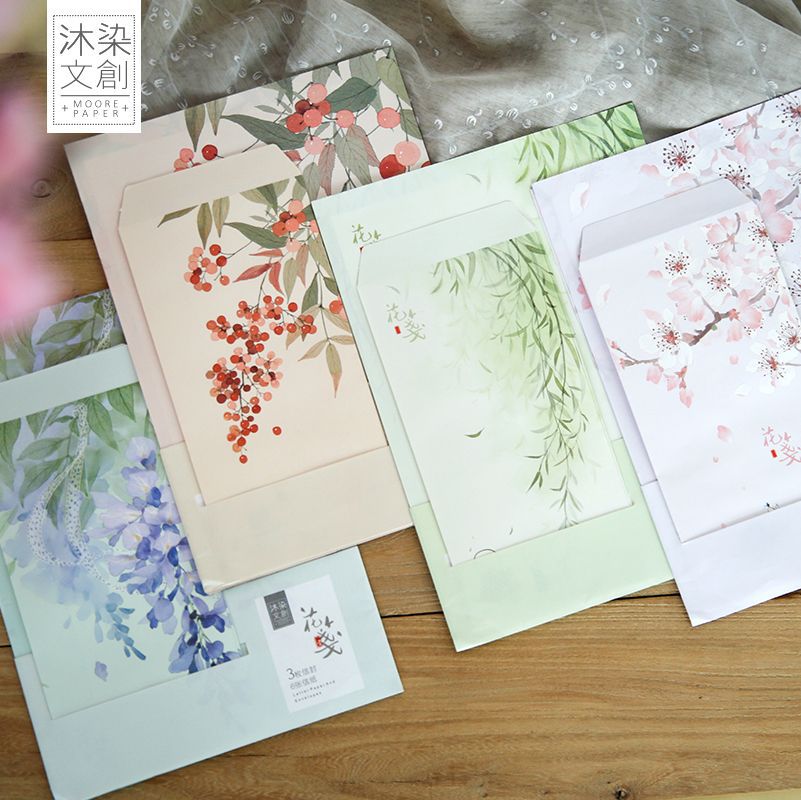 9 stks/set 3 enveloppen + 6 sheets brief papier Zomer Bloemen Serie Envelop Voor Koreaanse Briefpapier
