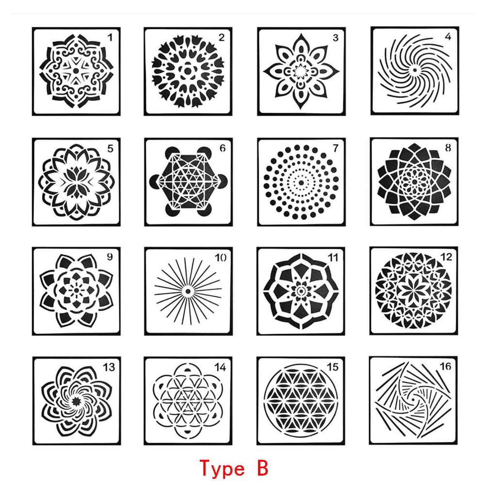16 st mandala prickverktyg mallar stencilset själv för gör-det-själv måla rita rita konst hantverksprojekt tillbehör: Typ b