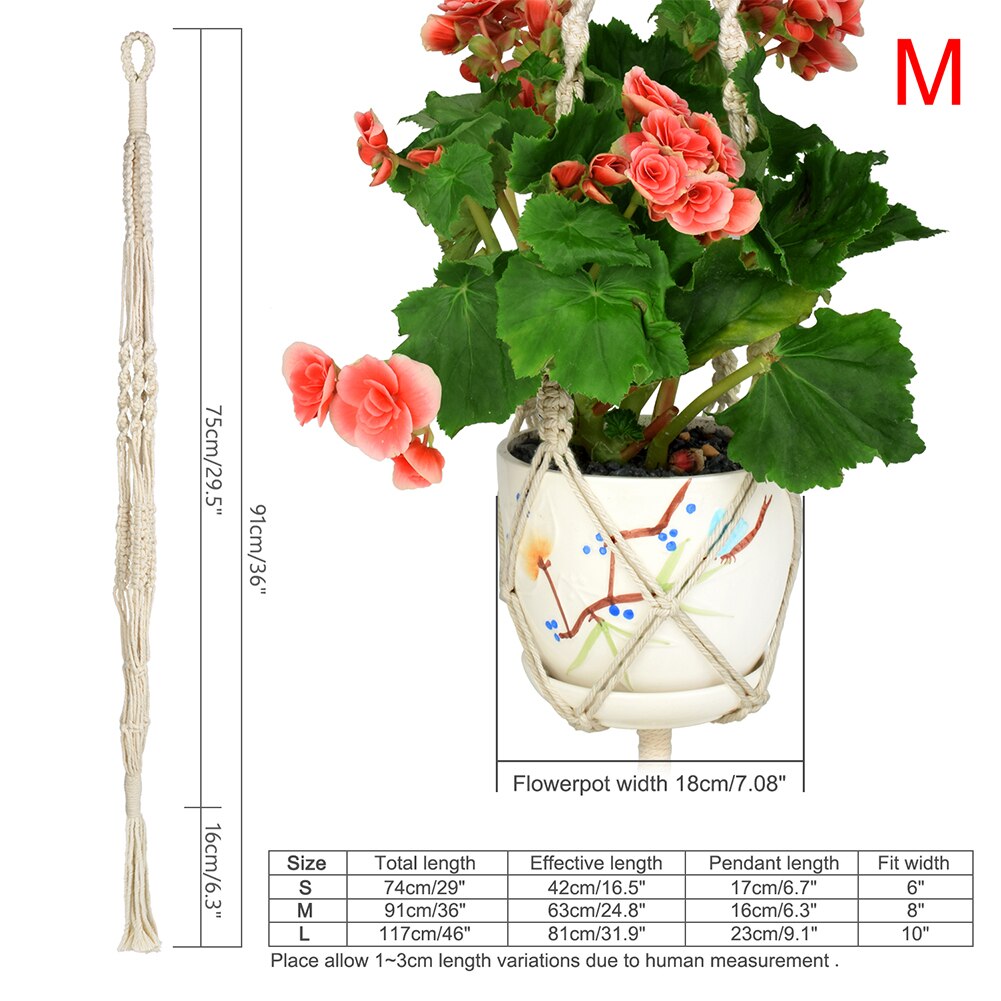 Wituse macrame växthängare krok grytlapp handgjord 100%  bomullssnöre växthängare hängande korghållare enkel/tofs 28 35 46 ": Stil  b 91cm