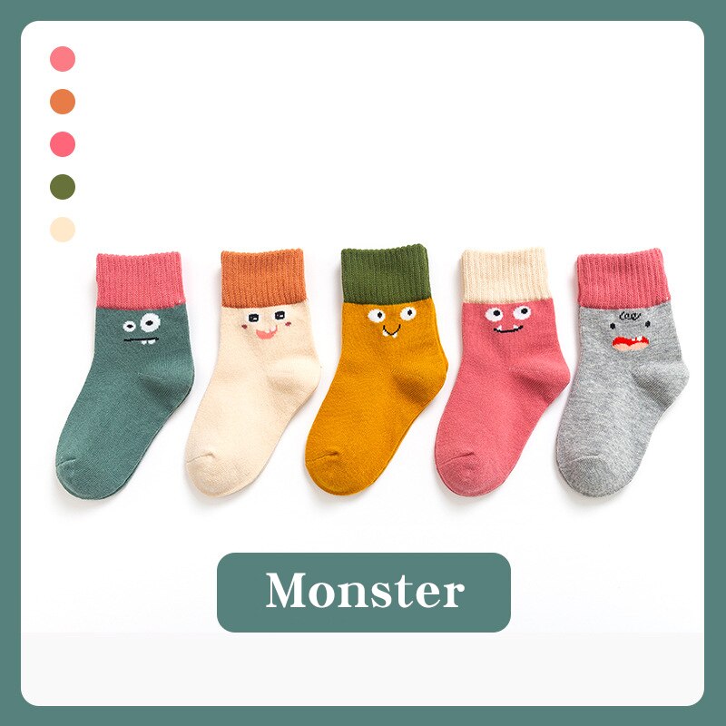 5Pcs Kinderen Sokken Herfst En Winter Sokken Kinderen Cartoon Sokken Jongens En Meisjes En Najaar Vloer sokken Baby Sokken: Monster / XL 9-12 years old 21