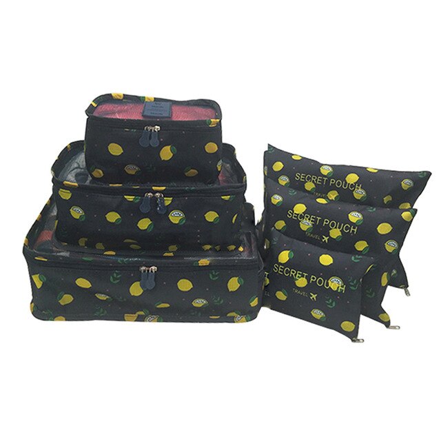 6Pcs/set Travel Luggage Storage Bags Suitcase Packing Set Portable Waterproof Clothes Baggage Cube Cases Organizer bag in bag: Lemon