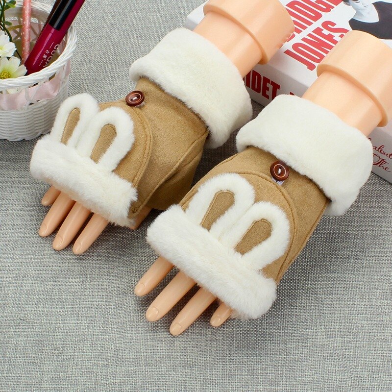Kinder Mädchen Halbe Finger Flip Fäustlinge Plüsch Dicken Fahren Handschuhe Nette Katze Touchscreen Handschuhe für Mädchen Winter Warme Handschuhe: 3-Brown