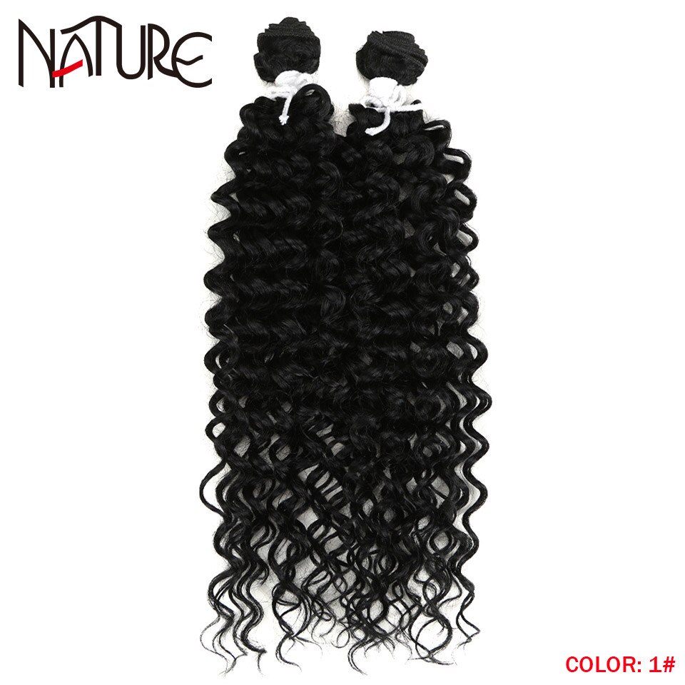 Nature Hair Weave Afro Kinky Curly Synthetic Hair High Temperature Fiber Ombre Brown 26 Inch Deep Wave Hair Bundles Extensions: #1