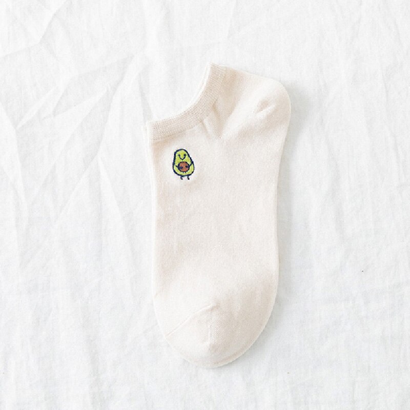 Zomer schattige sokken avocado borduurwerk katoenen sokken dames ademend onzichtbaar effen kleur skarpetki korte sokken voor meisjes: Licht kaki