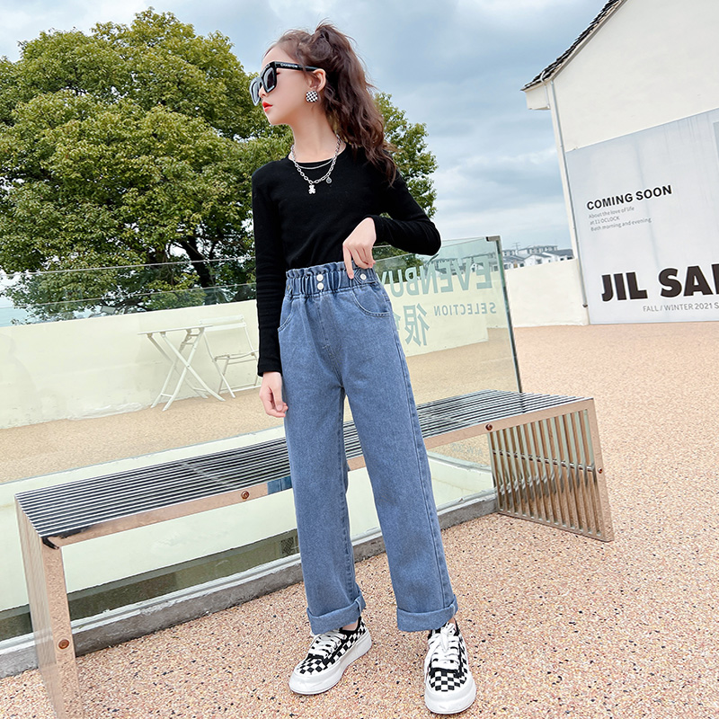 Pantalones vaqueros de cintura alta para niña adolescente, pantalón holgado informal de pierna ancha para Niño, 6, 8, 10, 12 y 14 años, primavera y otoño, 2022