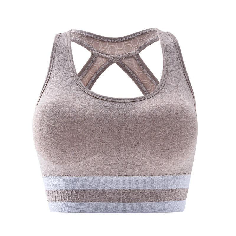 Dame tank sports tube top stødsikker løbe fitness bh wire gratis lingeri undertøj 20200: Lys khaki