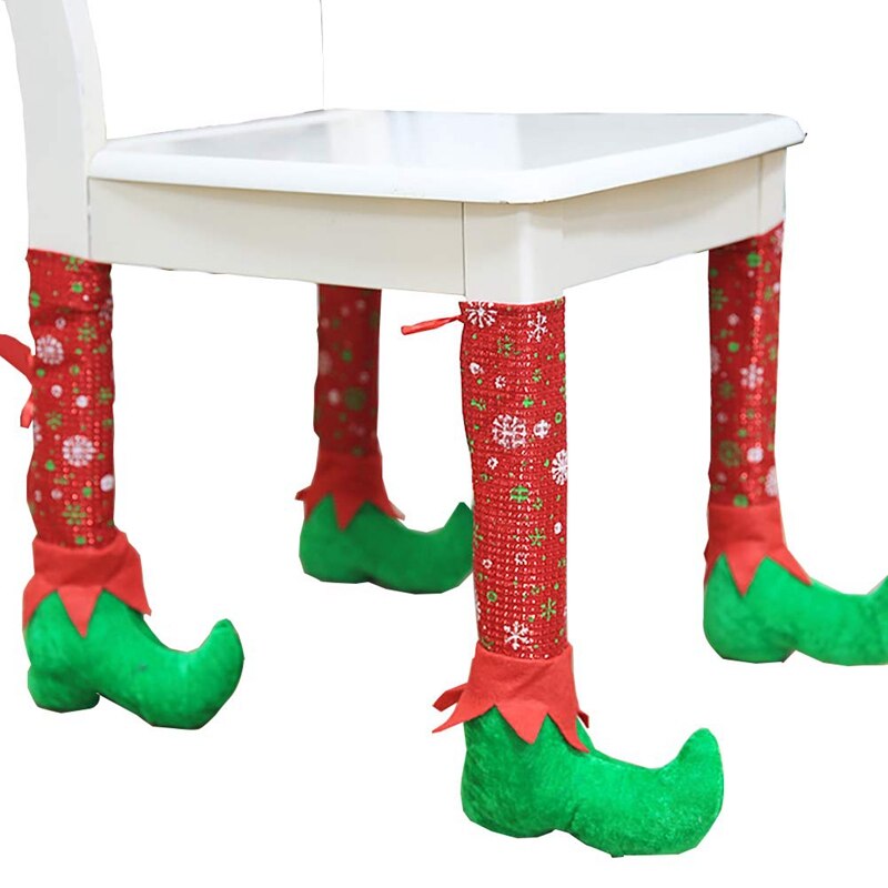 4 Stuks Kerst Tafel En Stoel Been Covers Elf Elfen Voeten Schoenen Benen Party Decoraties Gunsten Kerst Diner Tafel deco