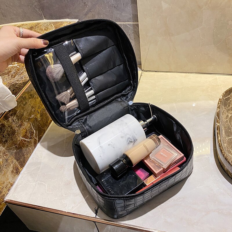 MUDUO-Bolso de viaje de cuero PU para mujer, organizador de maquillaje, neceser, , caja de cosméticos