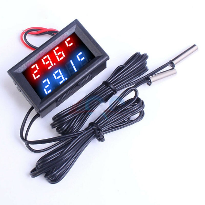 DC4-28V doppio Display a LED termometro digitale metallo impermeabile doppia sonda sensore di temperatura rilevatore Tester Monitor: red blue
