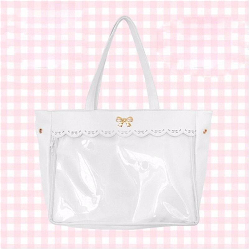 Femmes Transparent clair sacs à main Lolita dentelle Bow sac à bandoulière sac Cosplay offre spéciale couleur unie décontracté tout-Match: White