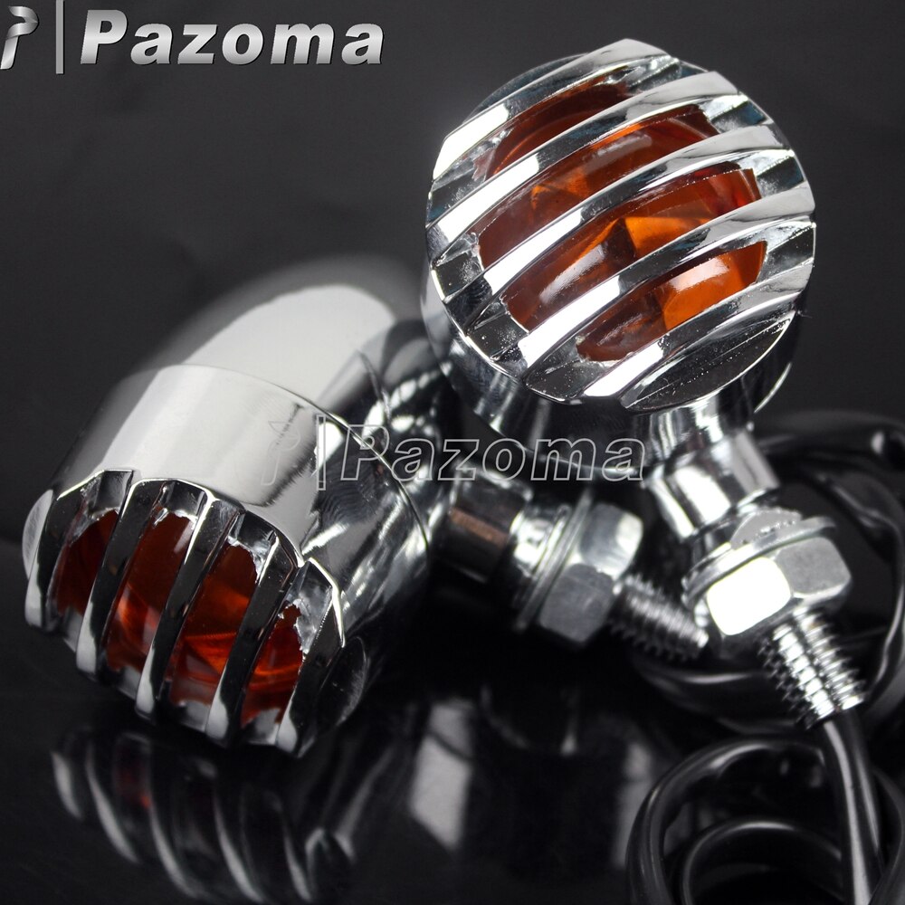 PAZOMA-Lámpara de luz intermitente para motocicleta, parrilla de aluminio cromado, indicador de luz intermitente para Harley Chopper Bobber