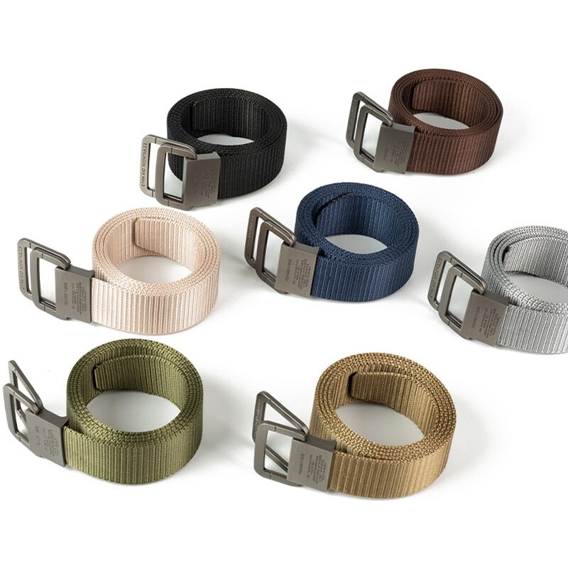 Cinturón de nailon con hebilla de doble anillo para hombre y mujer, cinturón informal de aleación de 3,8 cm, cintura para pantalones de estudiante juvenil, novedad