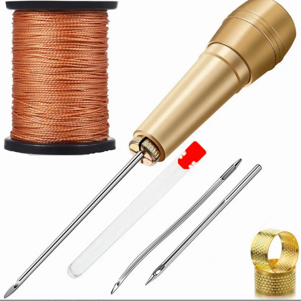 Leder-Nähset, DIY Leder-Näharnadel, mit Kupfergriff, einstellen aus Leder, Segeltuch, Zelt, Schuhe, Reparaturwerkzeug mit Nylonfaden: Ursprünglich Titel