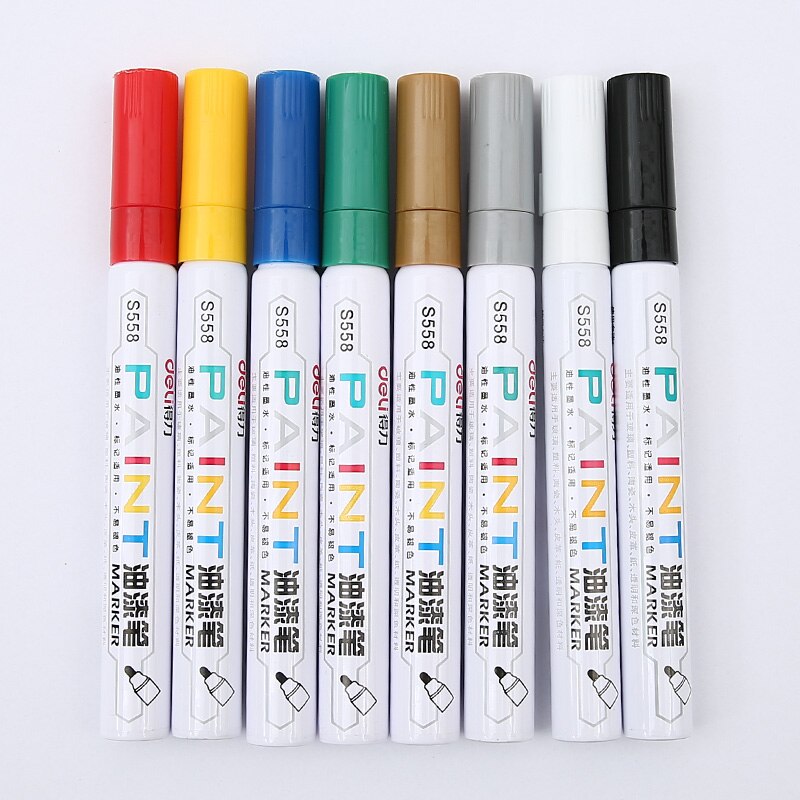 Deli 1 PCS Permanent Marker White Paint Marker Pens Assorted Colors Markers Stationery school & office Supplies Mark pen 8 color