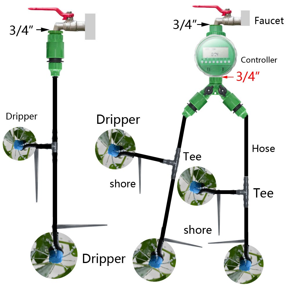 DIY Drip Irrigation System Automatic Watering Garden Irrigation Micro Drip Watering Kits with 8 Holes Drippers Sprinklers