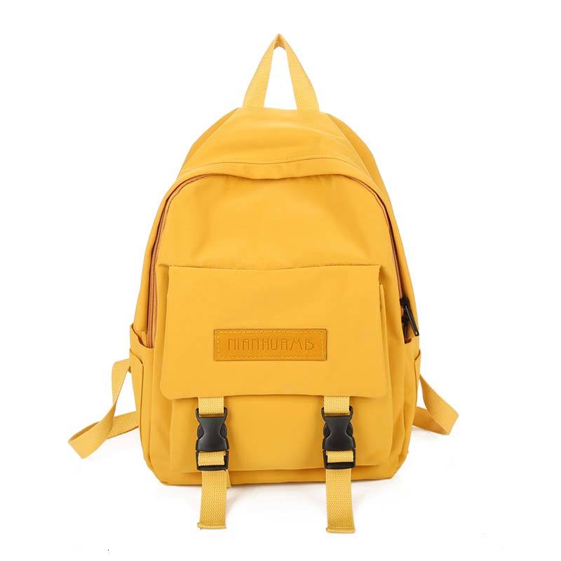 sac à dos en Nylon imperméable adolescent couleur Pure cartable femmes sacs à dos multi-poches loisirs voyage sac à dos: Jaune