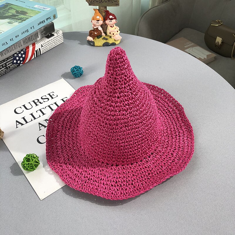 Sombrero de paja de verano para niña, bebé, playa, protección solar, gorra informal para niños, protección solar, protección solar, sombreros de bruja, gorras de Color sólido H7375