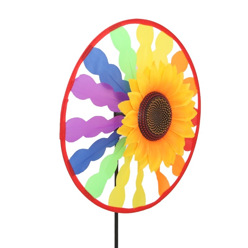 Relaxdays windmolen bloem, deco zonnebloem, voor kinderen, balkon, terras en tuin, tuinsteker, 70 cm hoog, geel