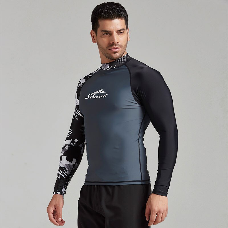 Mænds langærmet upf 50+  baselayer skins kompression udslæt vagt skjorte trykt svømme surf snorkel toppe tight fit våddragt lycra