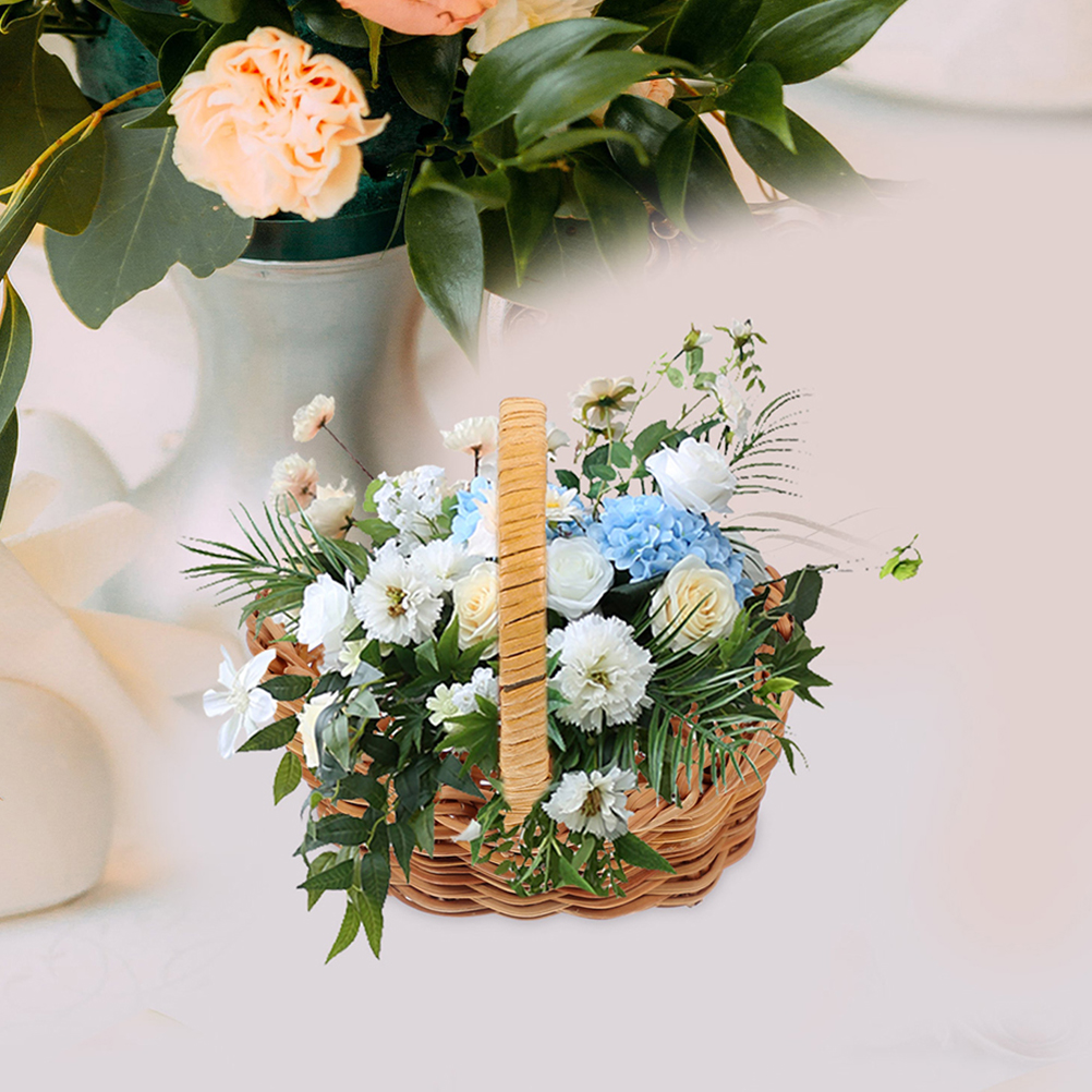 2 stk. flettede kurver, mini flettede kurver med håndtak, små kurver, oppbevaringskurver, hjem og hage, oppbevaringsorganisasjon