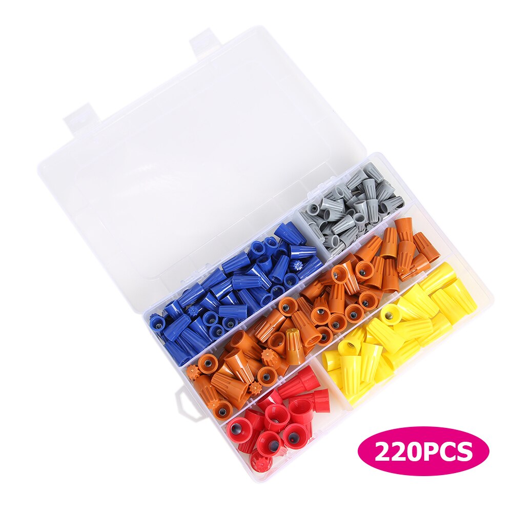 220Pcs Praktische Lente Wire Terminal Plastic Schroef-Op Geïsoleerde Kabel Plug Draad Druk Cap Elektrische Crimp Connector