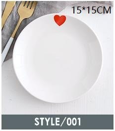 Ceramic Cactus Bread Plates Round Flamingo Western Steak Dish Heat-resistant Salad Dessert Tray Kitchen Serving Platter Dinner: Red solid heart
