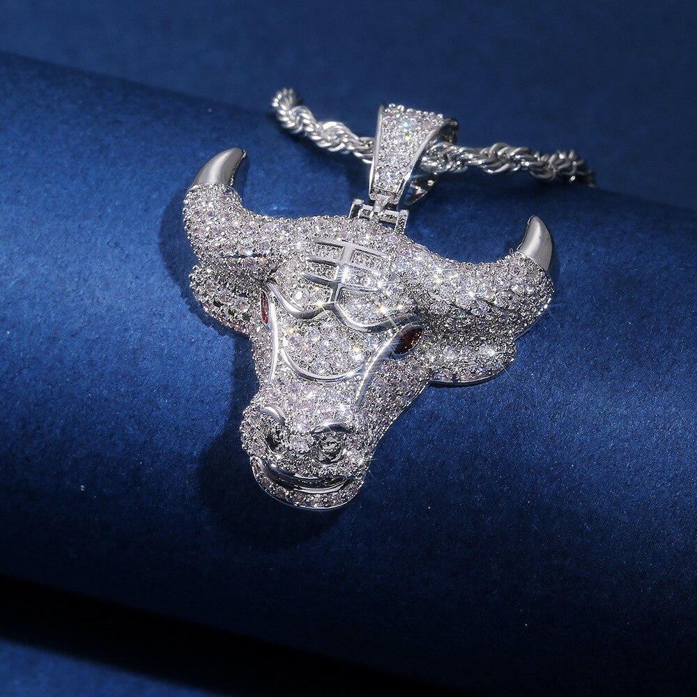 Iced Out Bull Demon King Pendant Necklace HipHop Jewelry For Women men Micro pave Zircon Rock Pendant