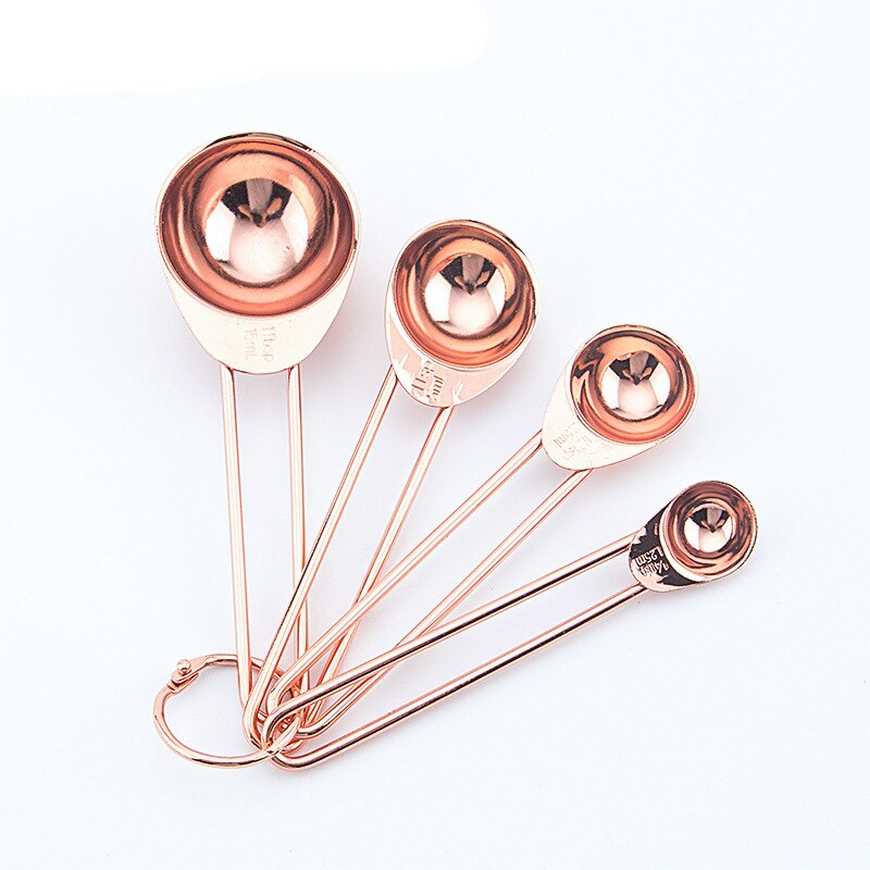 Stainless Steel Measuring Spoons Cups Set Baking Tea Coffee Spoon Flour Liquid Measuring Tool Cooking Kitchen Accessories Gadget: 4pcs Small Rose Gold