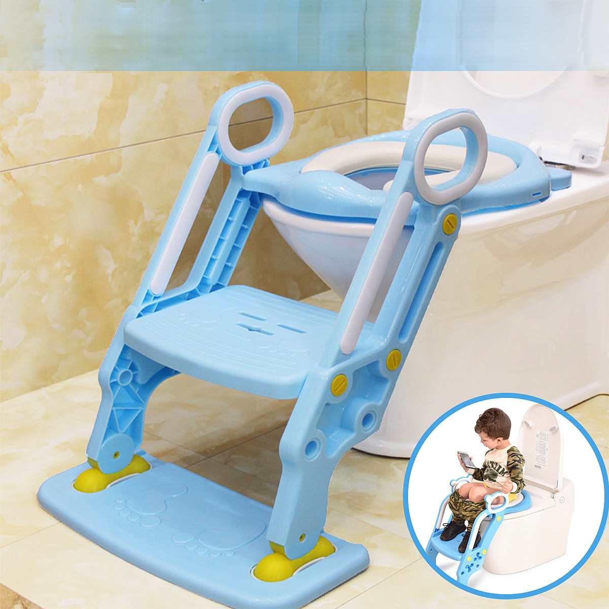 Portable Baby Potty Kids Portable Toilet with Adjustable Ladder Folding Urinal Infant Potty Training Seat Urinal for Children