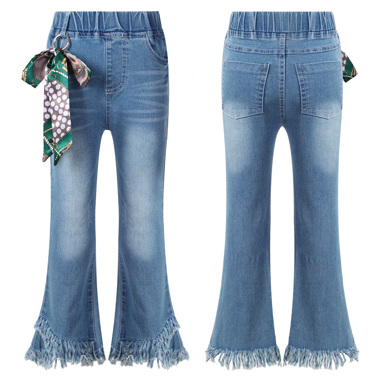 Jeans évasés printemps-automne pour adolescentes coréennes, pantalons en Denim avec nœud suspendu, décor avec ourlet à glands, bas de cloche, pour enfants de 4 6 8 10 12: 120