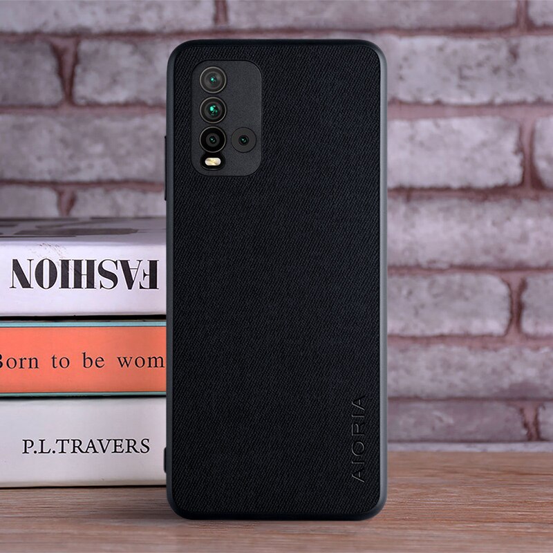 Case for Xiaomi Redmi 9T coque Luxury textile Leather skin soft TPU hard PC phone cover for Xiaomi Redmi 9T case funda: black