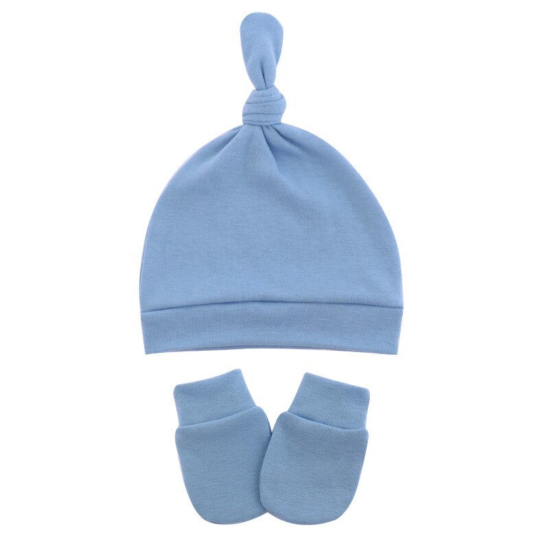 Chapeau de -né avec gants, Bonnet en coton, pour filles et garçons, accessoires pour nourrissons et tout-petits