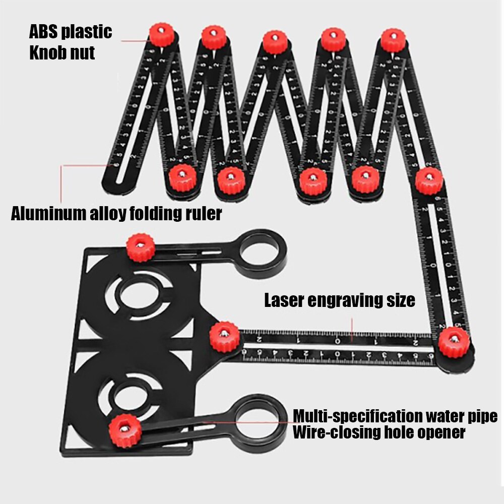12/9/6 -fold vinkel lineal multi vinkel aluminiums legering måle lineal perforeret form skabelon værktøj locator bor guide flise hul