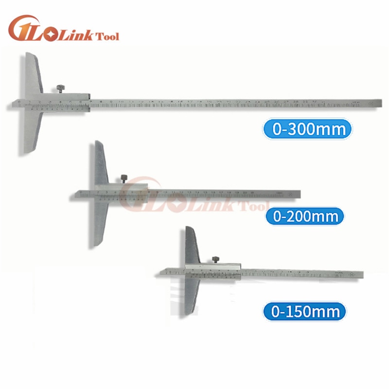 0-150mm 0-200mm 0-300mm Depth Vernier Caliper 0-160mm Depth Gauge Depth Measuring Tool Protractor