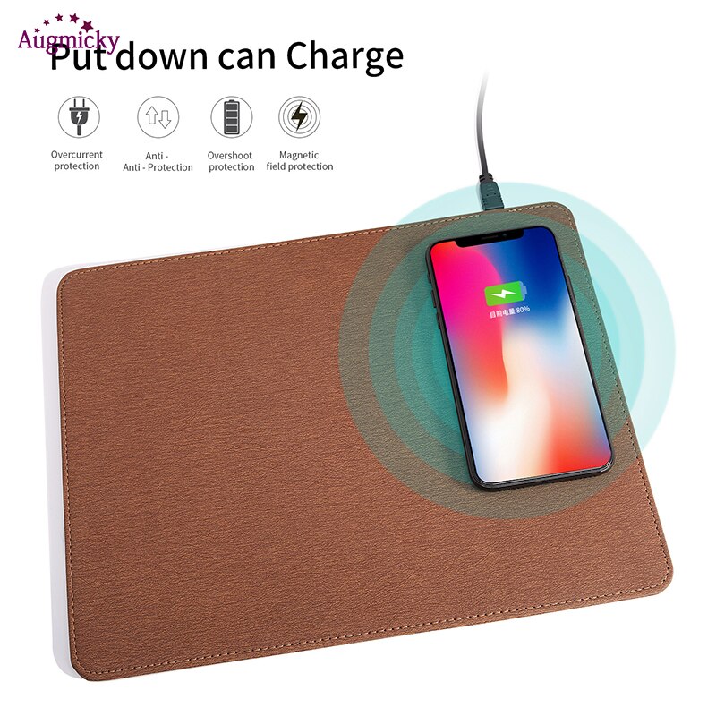 Mobile Phone Qi Wireless Charger Charging Mouse Pad Mat PU Leather Mousepad for iPhone X/8 Plus Samsung S8 Plus /Note 8