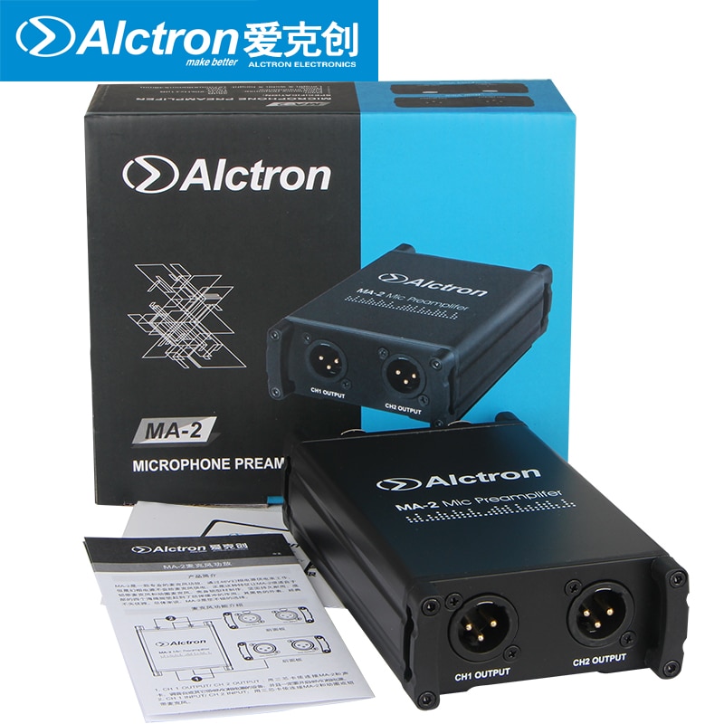 Alctron ma -2 mikrofon forforstærker dual channel mikrofon forstærker til bånd og dynamisk mikrofon