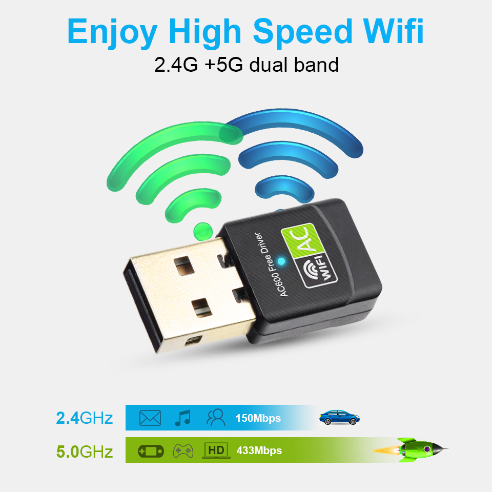 USB Wifi Adapter 600Mbps Dual Band 2.4G/5GHz USB 2.0 Wifi Receiver Laptop Desktop Universal Fast Network Card Easy To Carry: Default Title