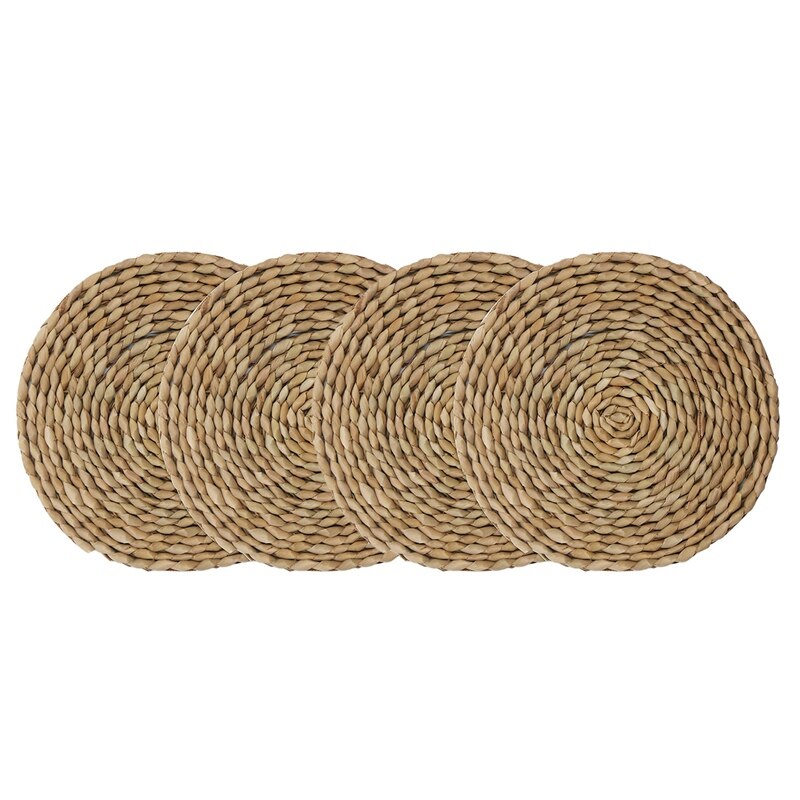 4Pcs Cattail Straw Round Woven Placemats for Dining Table, Rattan Table Mats, Natural Straw Mat Braided, Weave Placemats Handmad
