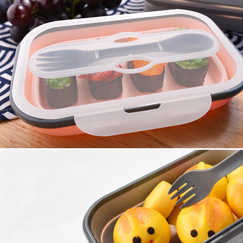 900Ml Siliconen Folding Lunch Box Inklapbare Draagbare Bento Box Magnetron Servies Voedsel Container Kom Voor Kinderen Volwassen Trip