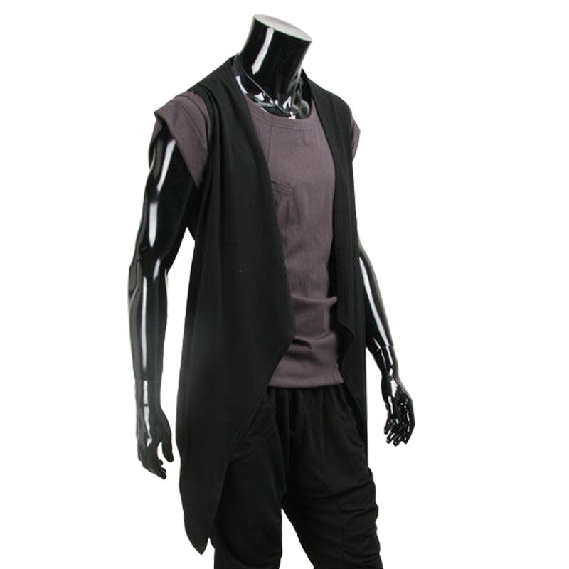Chaleco largo de estilo punk rock para hombre, traje de chaleco largo de estilo coreano sin mangas,