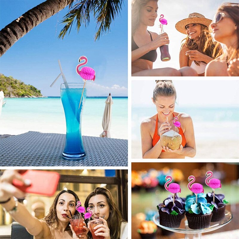 40 stk hawaii 3d flamingo kage topper kage picks dekoration forsyninger cupcake toppers bryllup tropisk sommer fest dekoration
