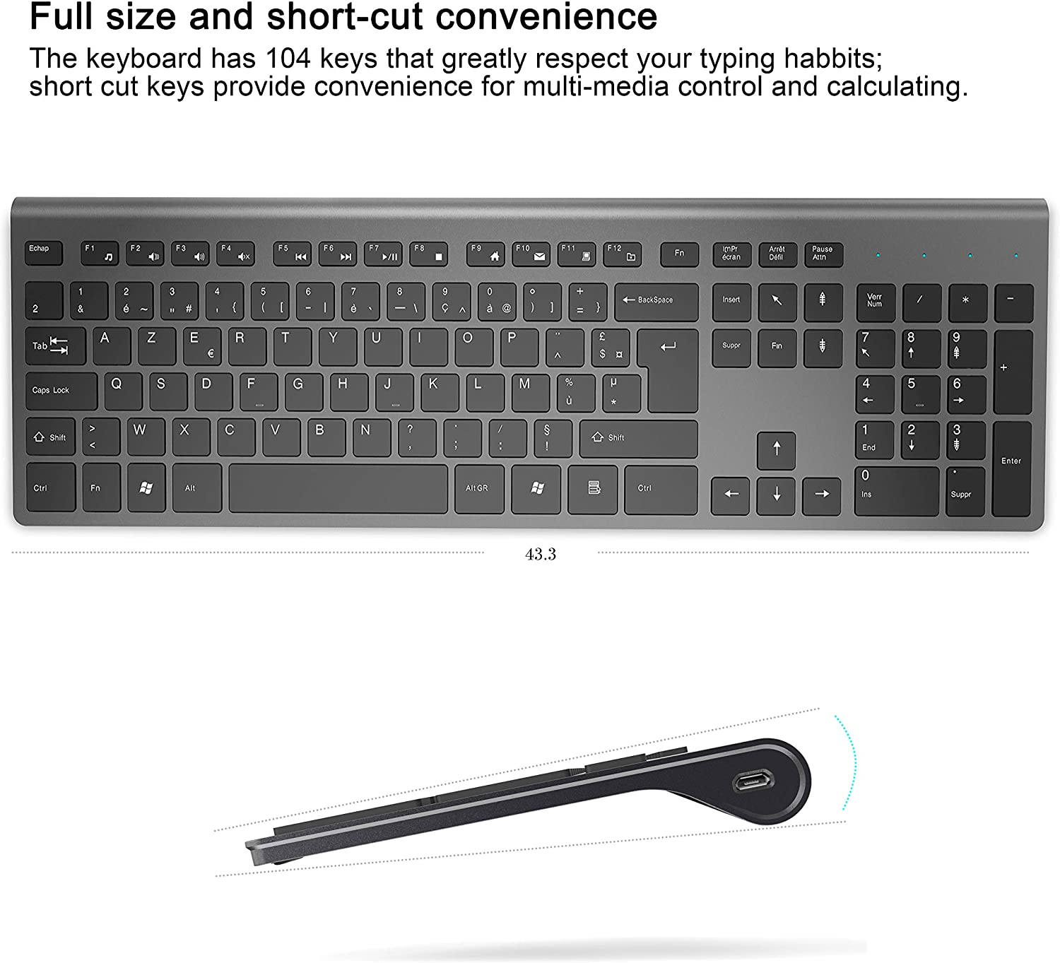 Rechargeable Wireless Keyboard Mouse 2.4G Full Size Thin Ergonomic And Compact For Laptop, PC, Desktop，Computer, Windows