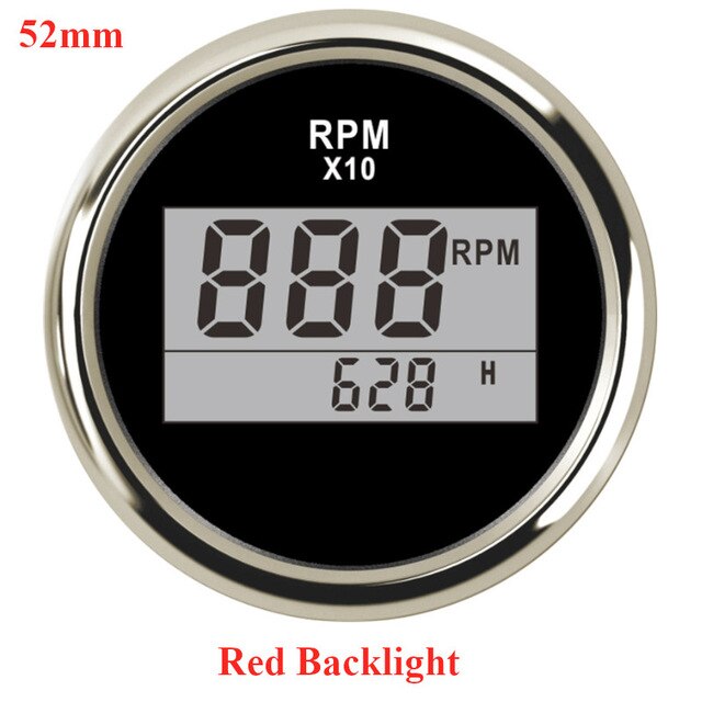85mm REV Counter Car Boat tachometer + sensor Car Truck Tacho Marine RPM Meter with LCD Hourmeter 4000 RPM Red Backlight 12V/24V: BS 52mm