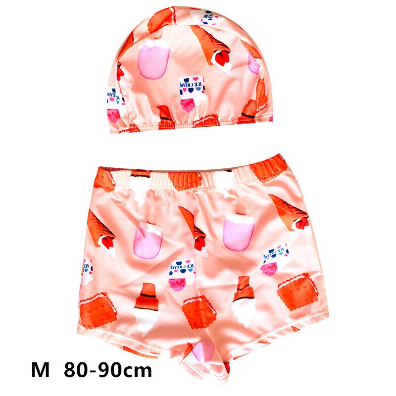 Bañador corto con gorro para niños, traje de baño a la con estampado de helado de impresión, YZN20015: M  80-90cm