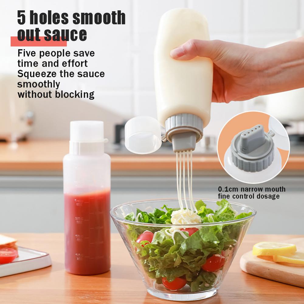 1Pcs 175/350Ml Keuken Knijpen Fles Vijf-Gat Saus Honing Fles Afdichting Met Bedekt Salade Saus dispenser Extrusie Fles