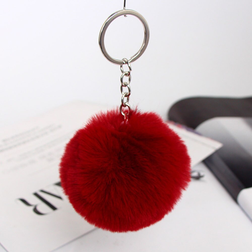 20 Colors Fluffy Fur Pom Pom Keychains Soft Faux Fur-like Ball Car Keyring Key Holder Women Bag Pendant Jewelry: wine red