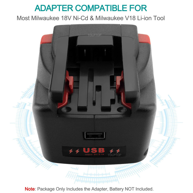 Akku-Adapter-Konverter für Milwaukee 18 V Li-Ionen-Akku für Milwaukee V18 48-11-1830 Akku-Werkzeuge mit USB-Ladeanschluss